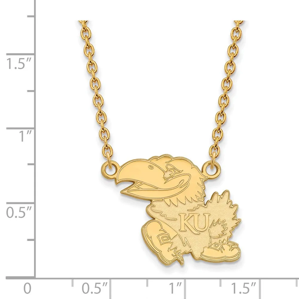 10k Yellow Gold U of Kansas Large Jayhawk Pendant Necklace