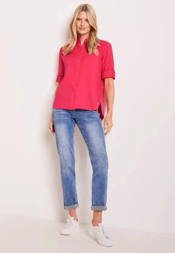 343762- Linen Mix Collared Shirt- Strawberry Red- Cecil