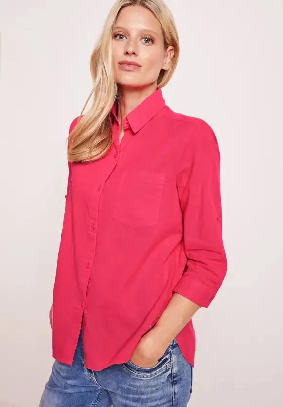 343762- Linen Mix Collared Shirt- Strawberry Red- Cecil