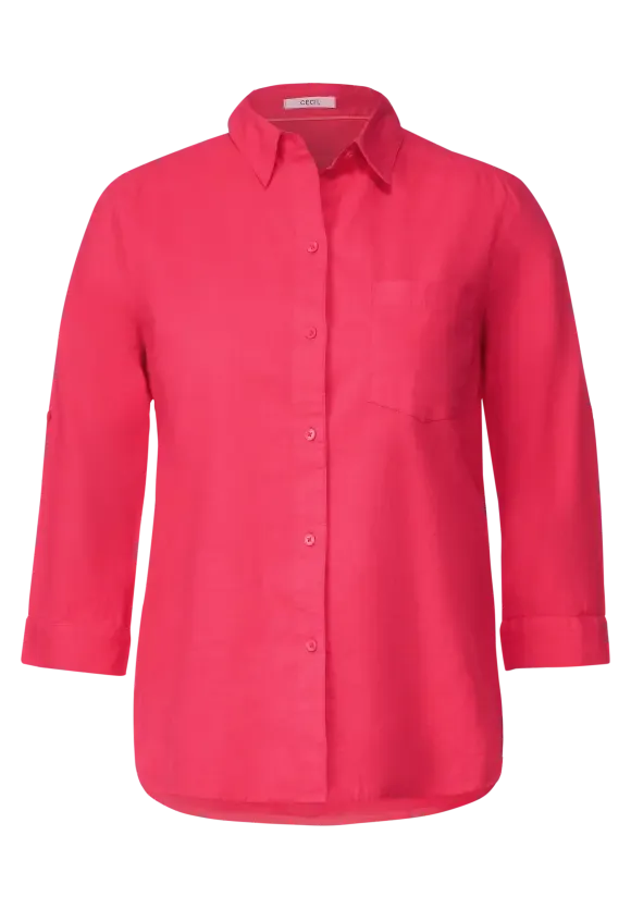 343762- Linen Mix Collared Shirt- Strawberry Red- Cecil