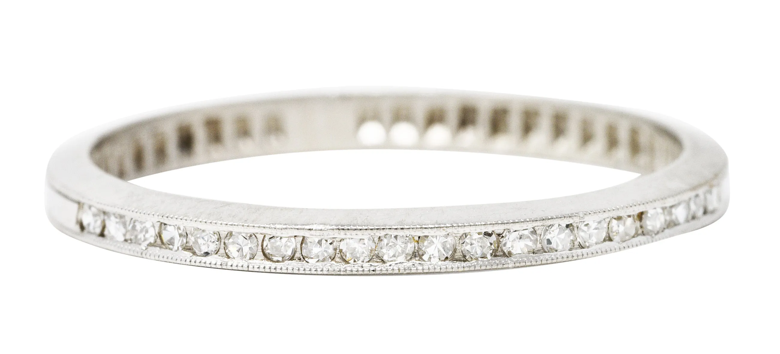 Art Deco Single Cut Diamond Platinum Channel Band Ring