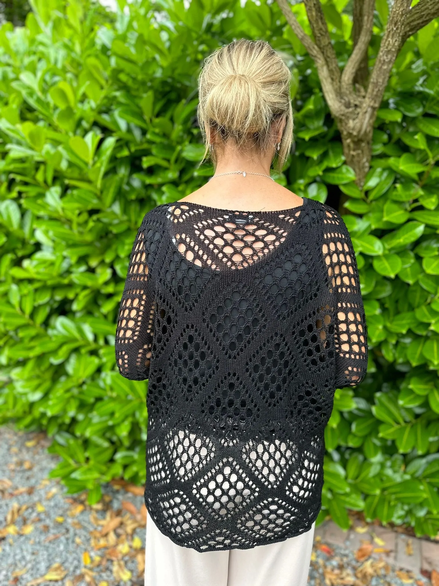 Black Diamond Pattern Loose Knit Top Erin