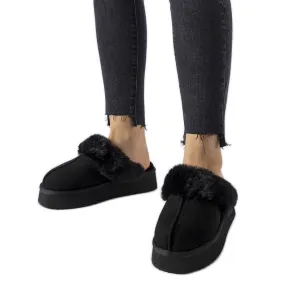 Black insulated slippers with Andonno fur