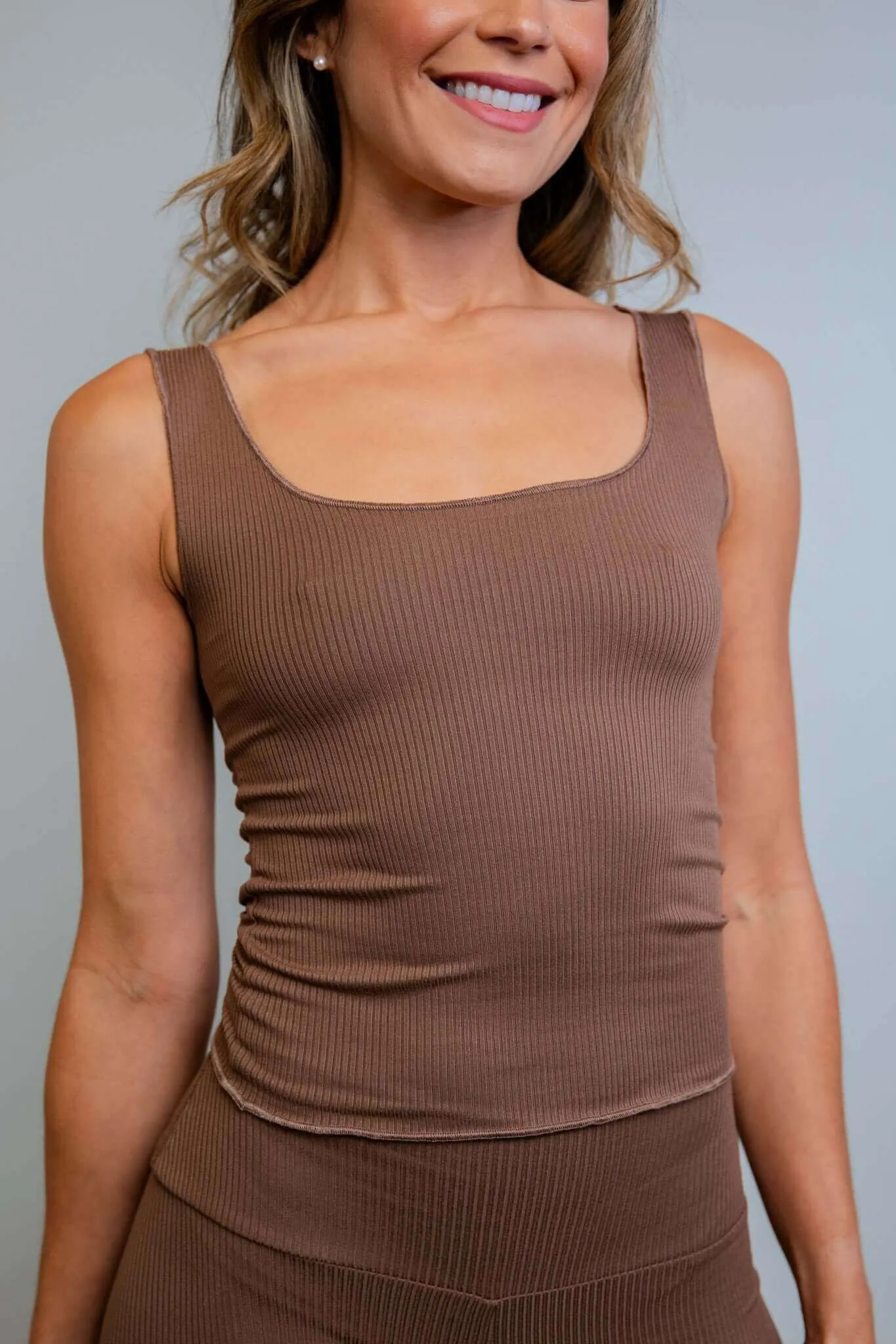 Brown Coco Ribbed Lounge Tank