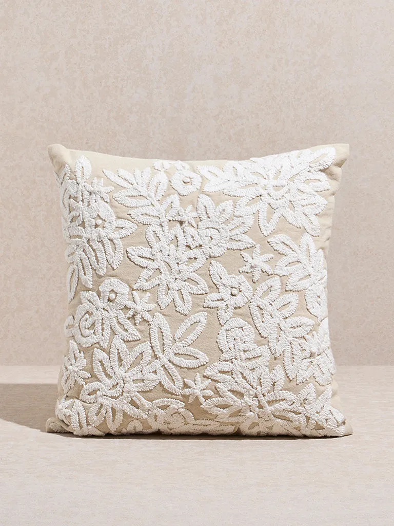 Buy Westside Home Beige Floral Embroidered Cushion Cover from Westside