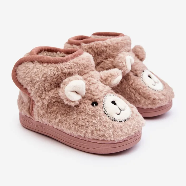 Children's Insulated Slippers With Teddy Bear, Pink Eberra