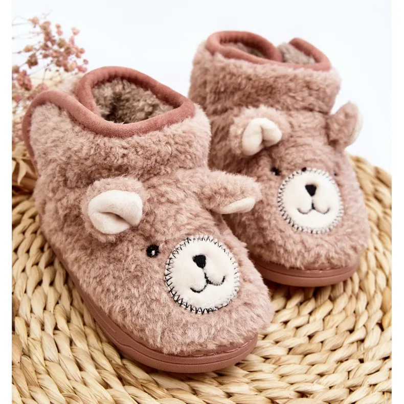 Children's Insulated Slippers With Teddy Bear, Pink Eberra