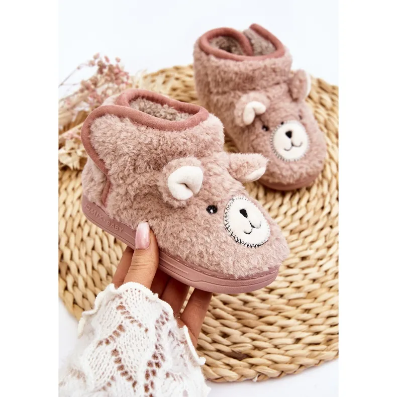 Children's Insulated Slippers With Teddy Bear, Pink Eberra