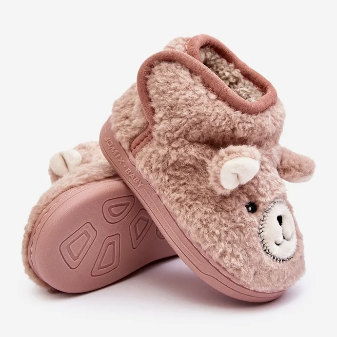 Children's Insulated Slippers With Teddy Bear, Pink Eberra