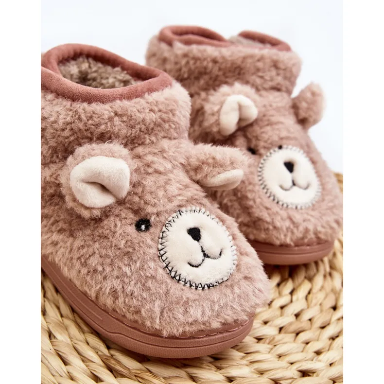 Children's Insulated Slippers With Teddy Bear, Pink Eberra