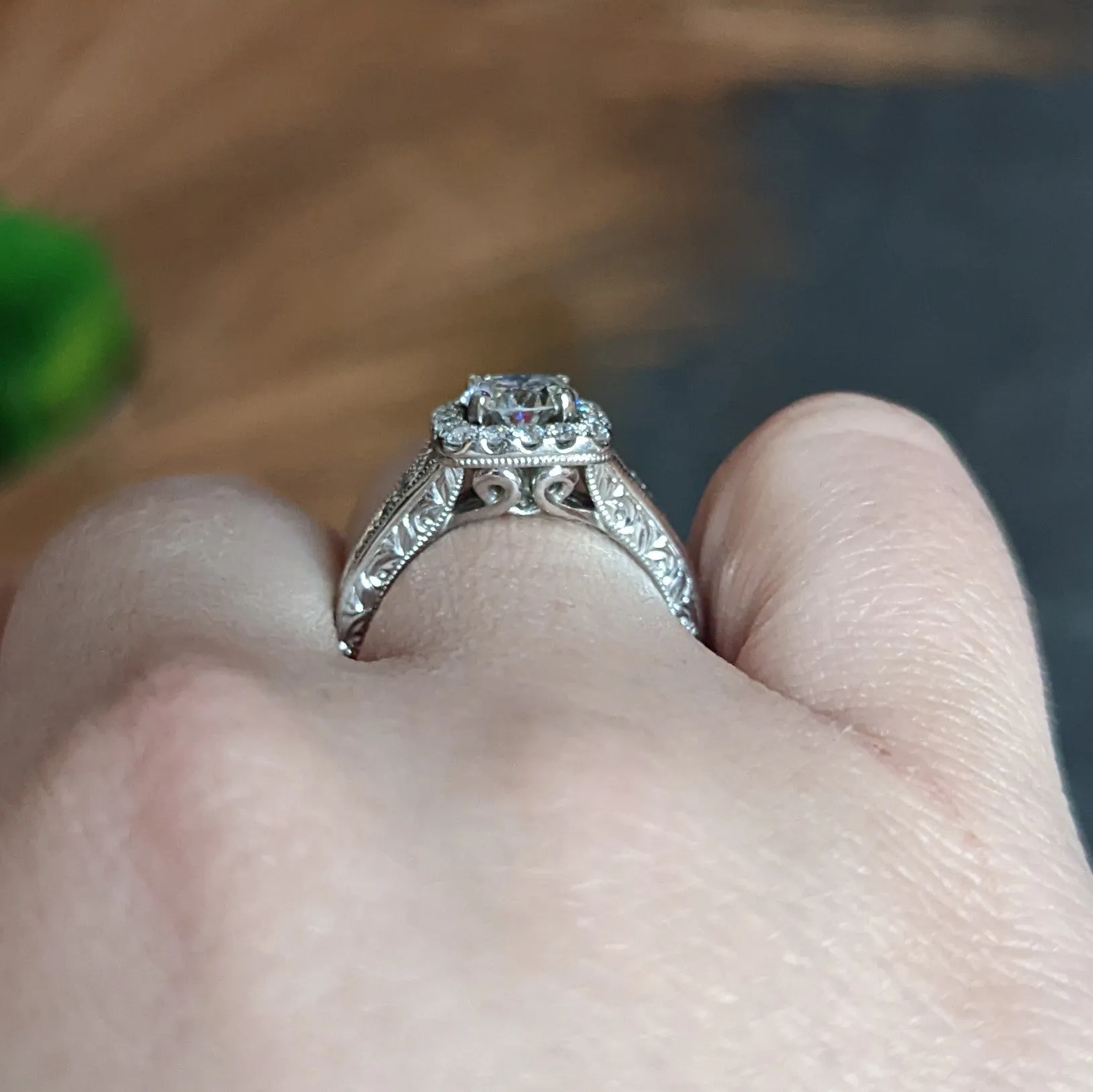 Contemporary 1.57 CTW Diamond 14 Karat White Gold Square Halo Engagement Ring GIA