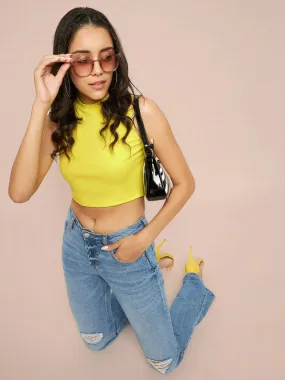 Cotton Stretchable High Neck Crop Top