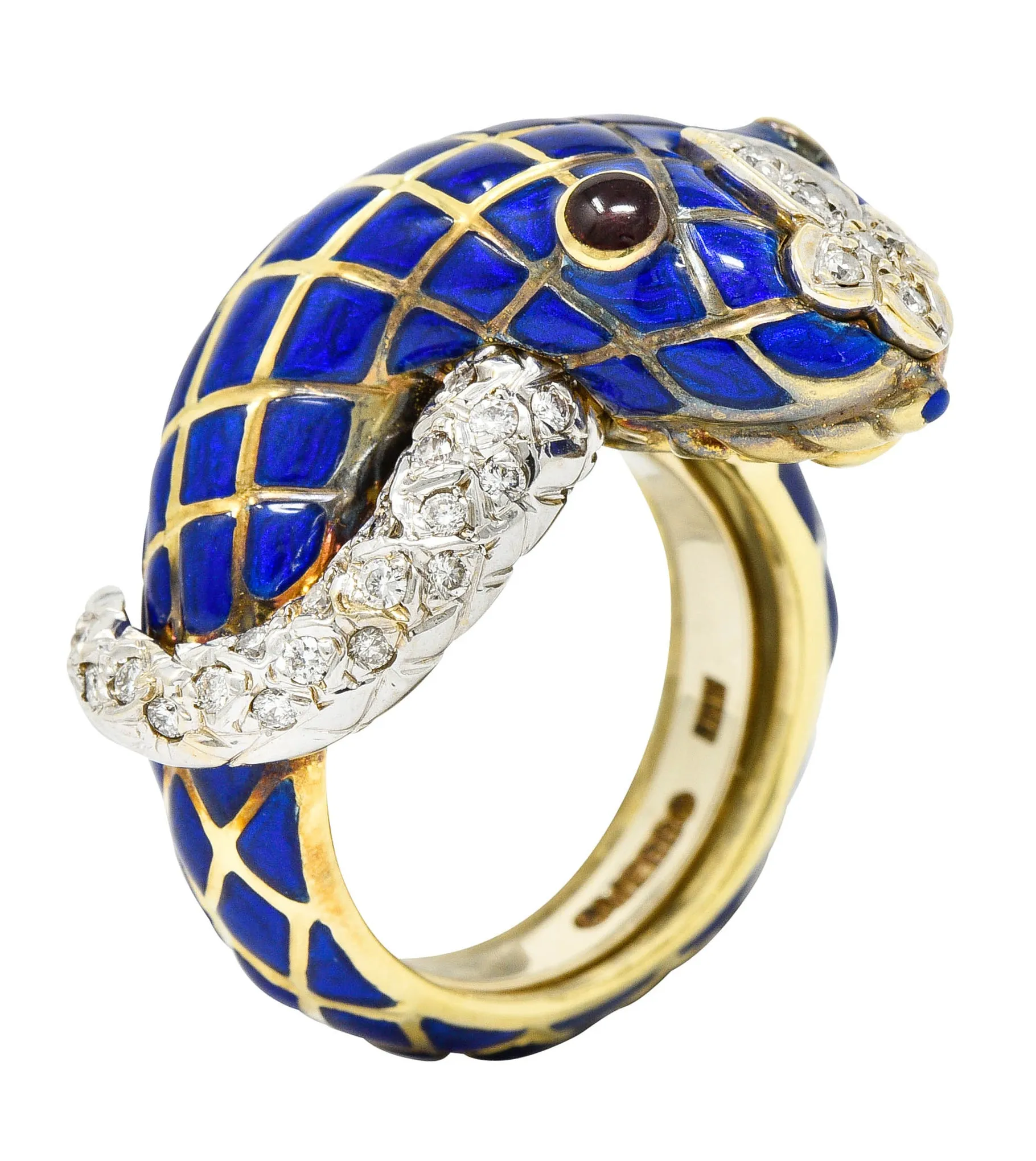 David Webb Enamel Diamond 18 Karat Two-Tone Gold Kingdom Snake Ring