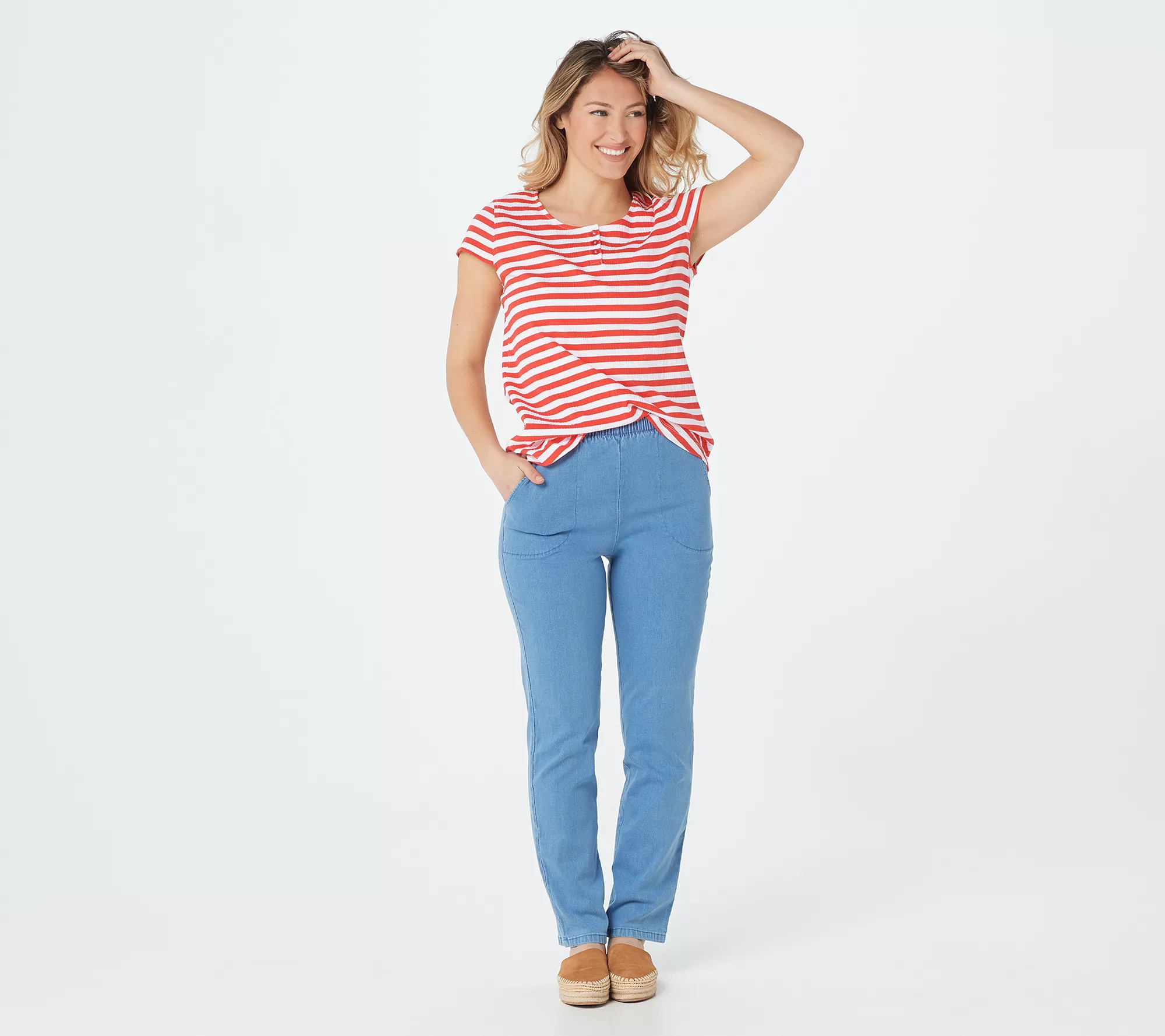 Denim & Co. Original Waist Stretch Petite Side Pocket Pants - Core