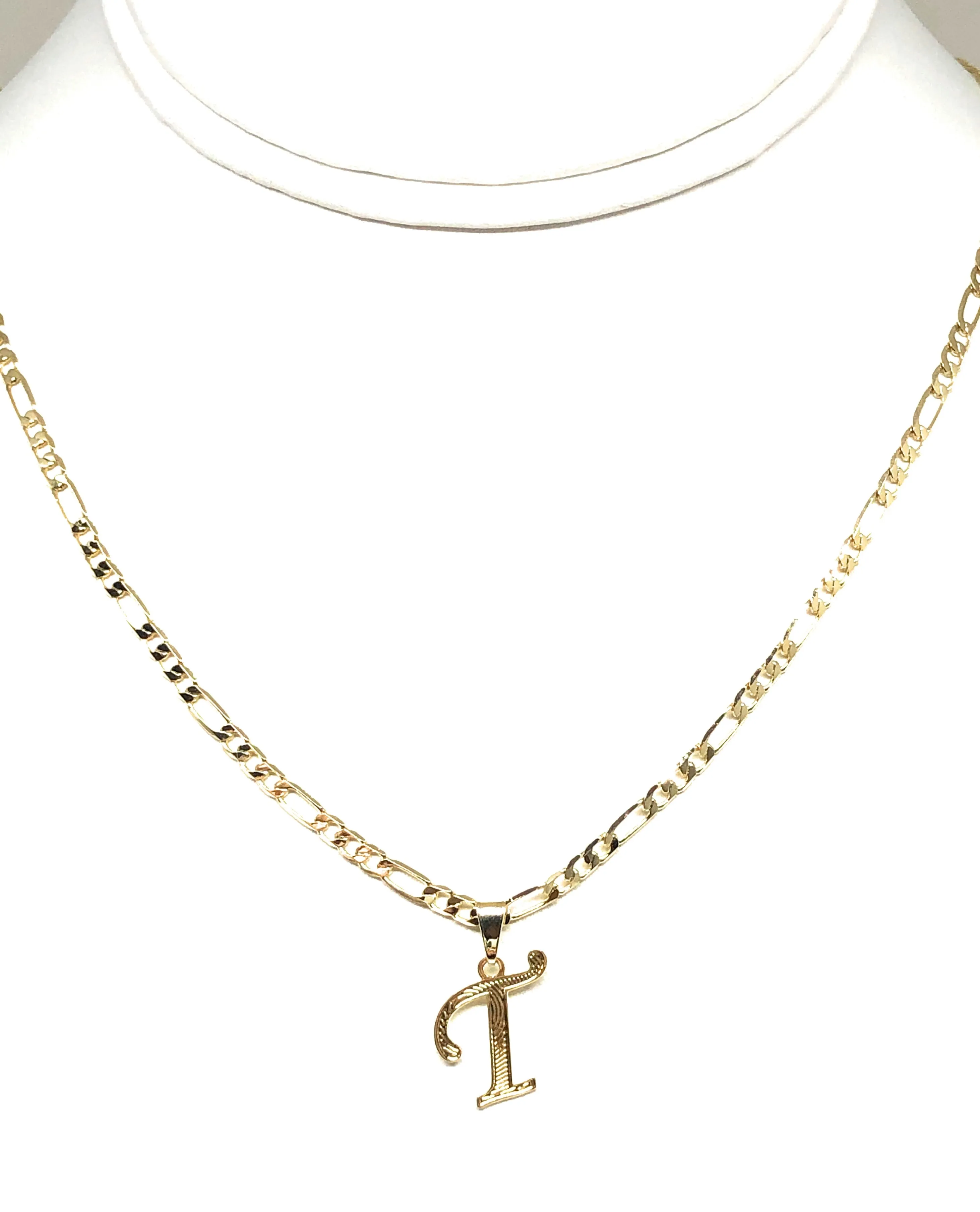 Gold Plated CUSTOMIZED Cursive Initial Letter Pendant With Figaro Chain 24 3mm