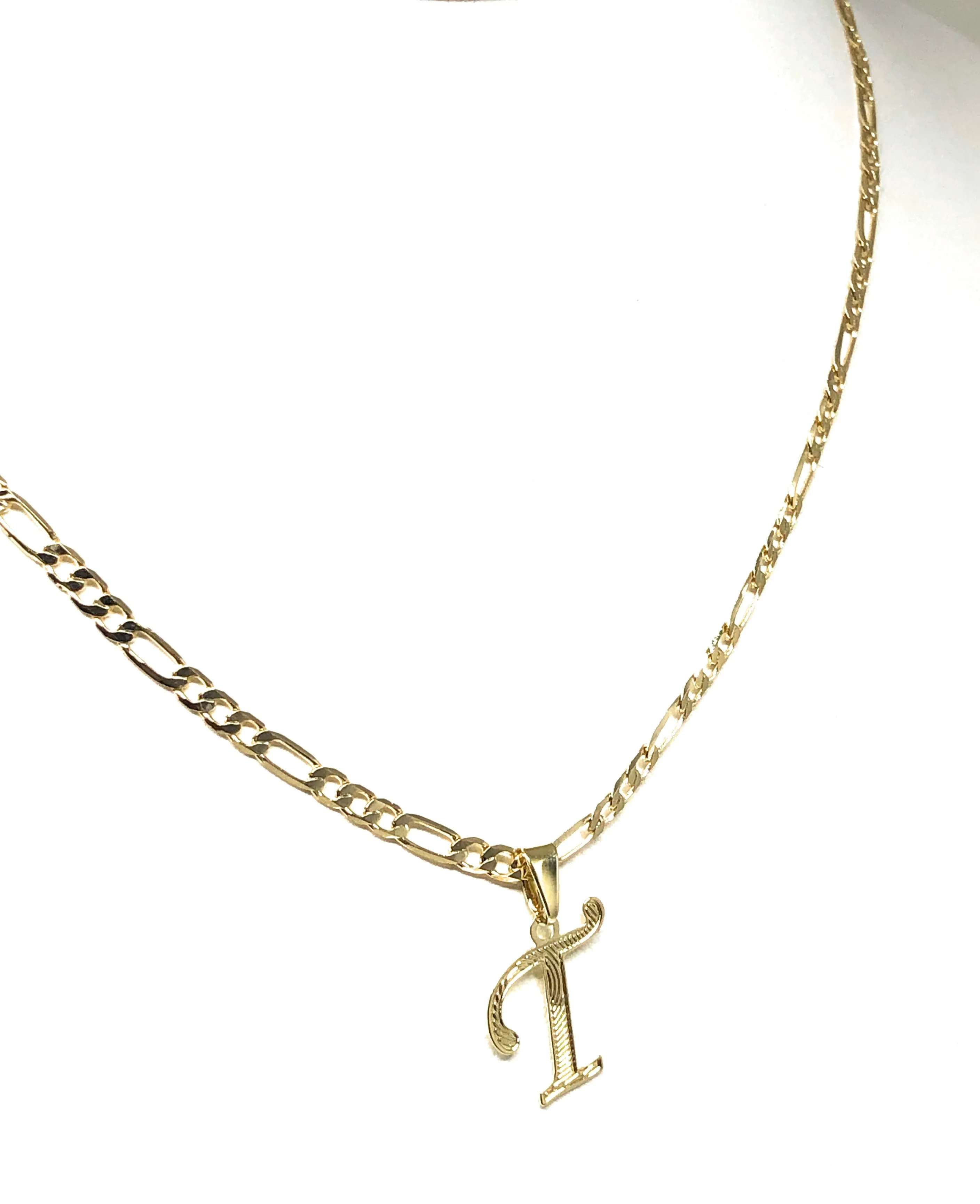 Gold Plated CUSTOMIZED Cursive Initial Letter Pendant With Figaro Chain 24 3mm