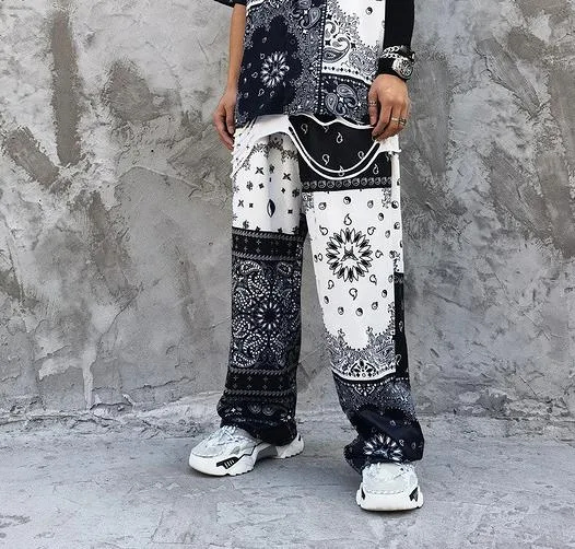 Hip Hop Sweatpants Printed Patchwork Men Straight Pants Casual Clothing Retro Legged Trousers