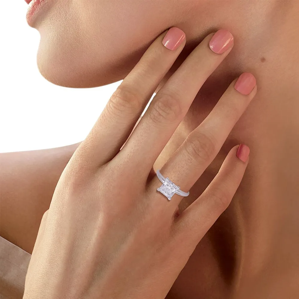 Jewelili 14K White Gold with Cubic Zirconia Princess Solitaire Ring