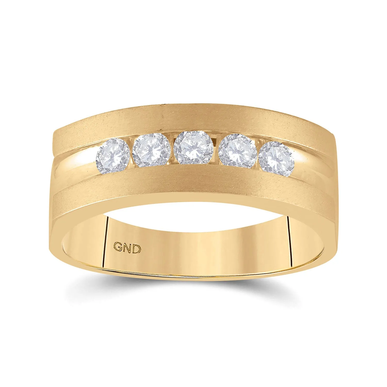 Keene Jewelers 10kt Yellow Gold Mens Round Diamond Wedding 5-Stone Band Ring 1/2 Cttw