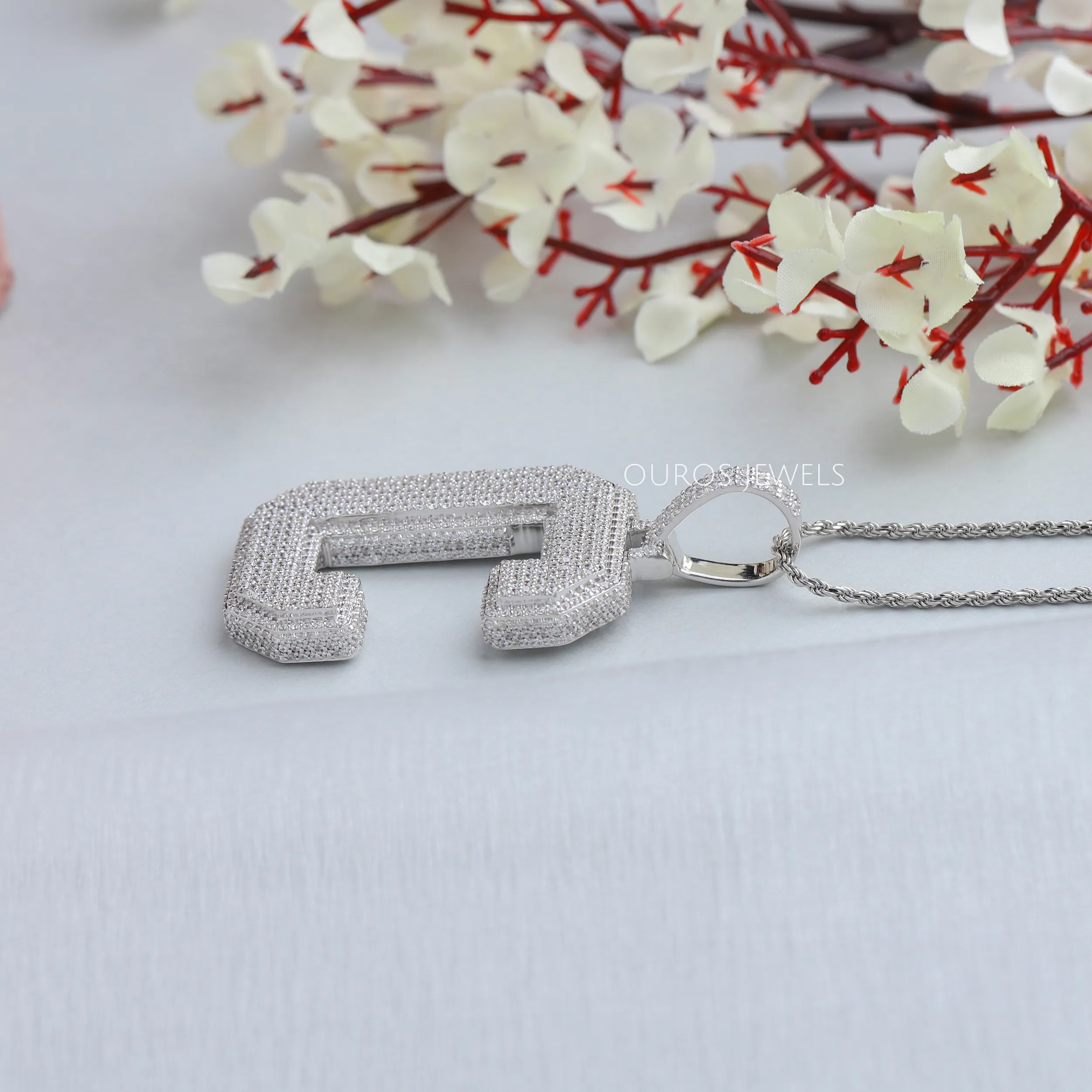 Letter C Round Cut Diamond Pendant