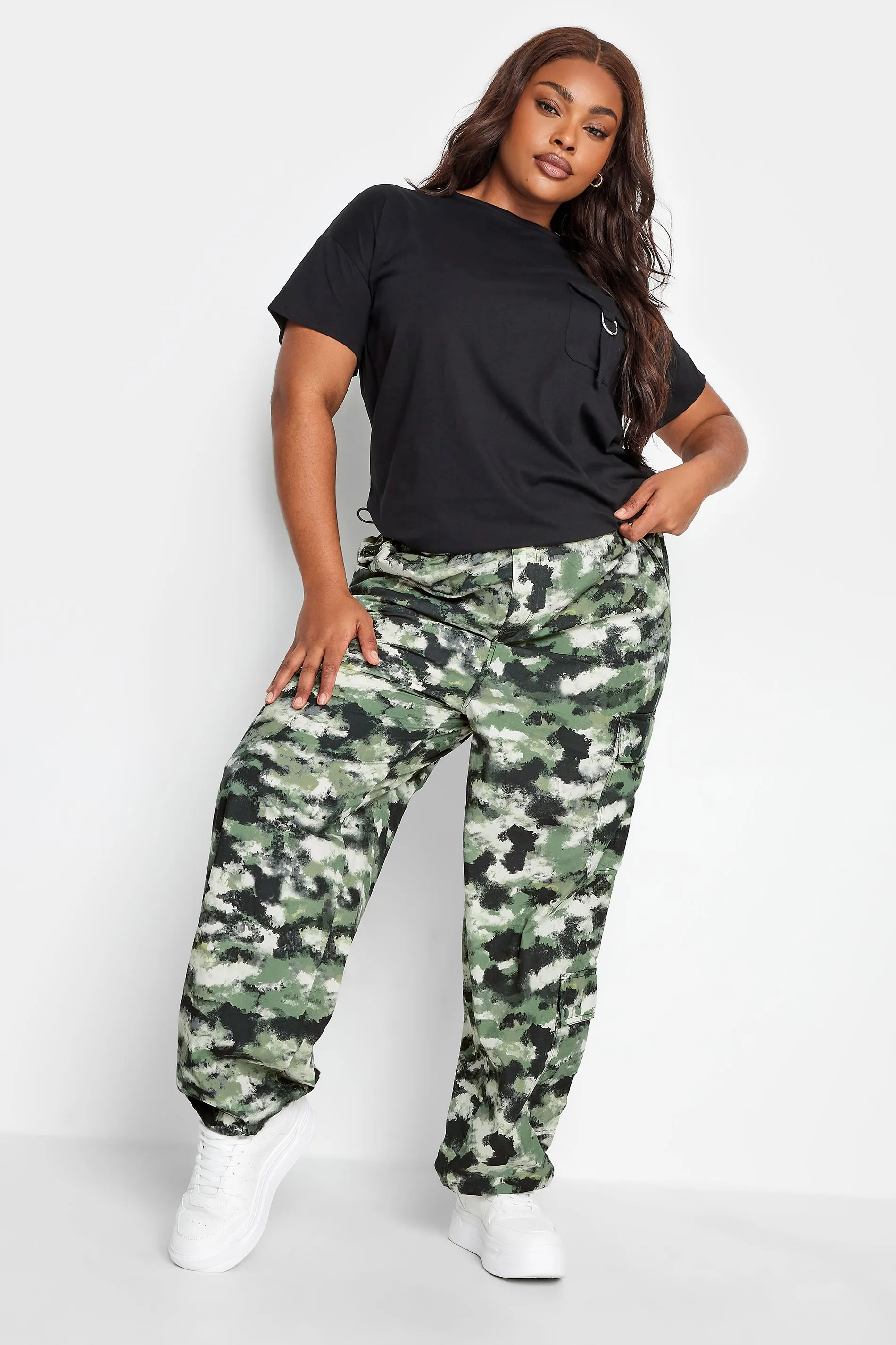 LIMITED COLLECTION Curve Green Smudged Camo Print Cargo Trousers