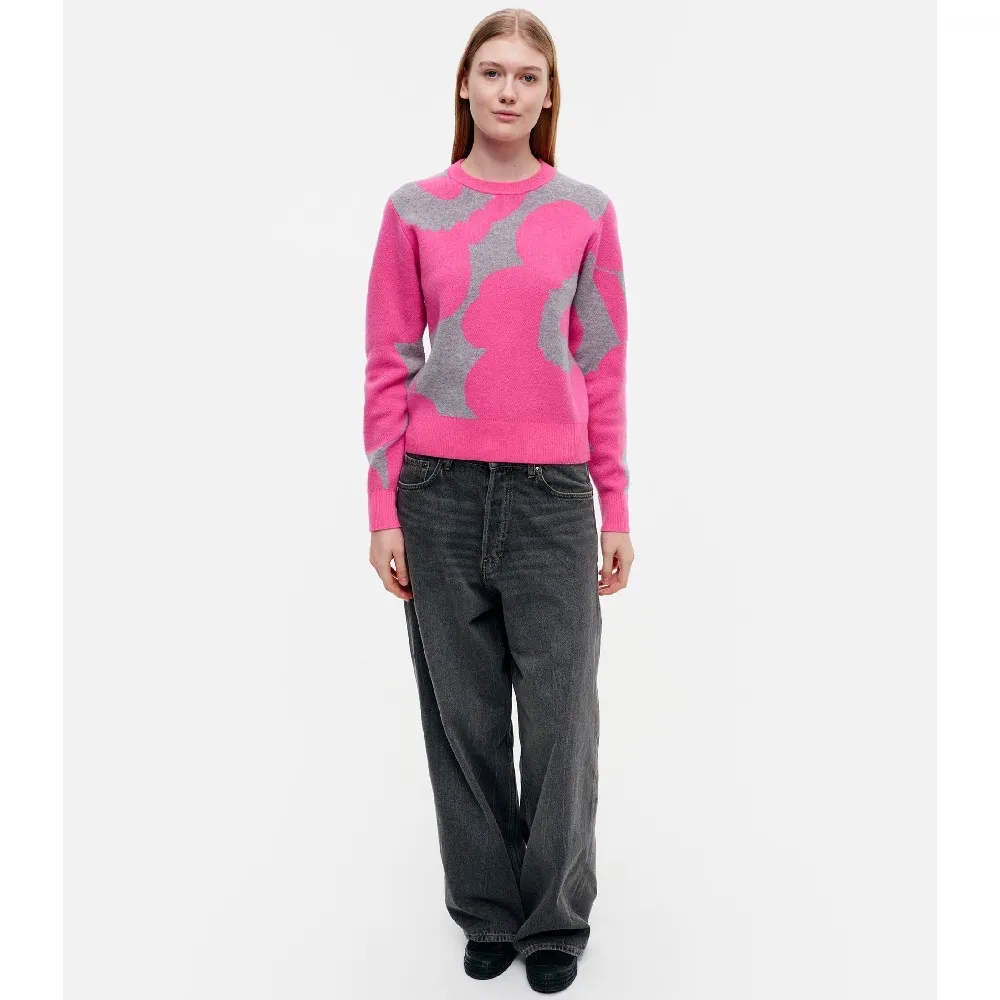 marimekko  |Crew Neck Flower Patterns Casual Style Wool Nylon Rib