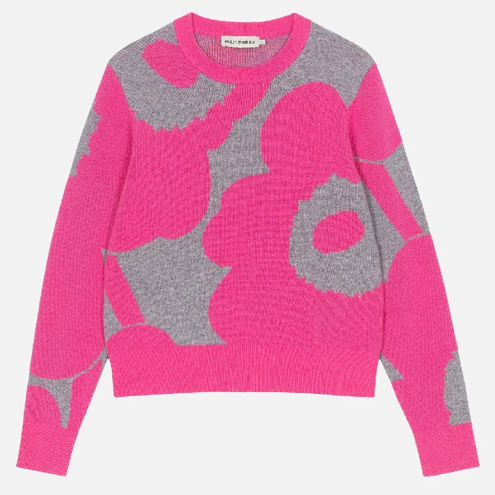 marimekko  |Crew Neck Flower Patterns Casual Style Wool Nylon Rib