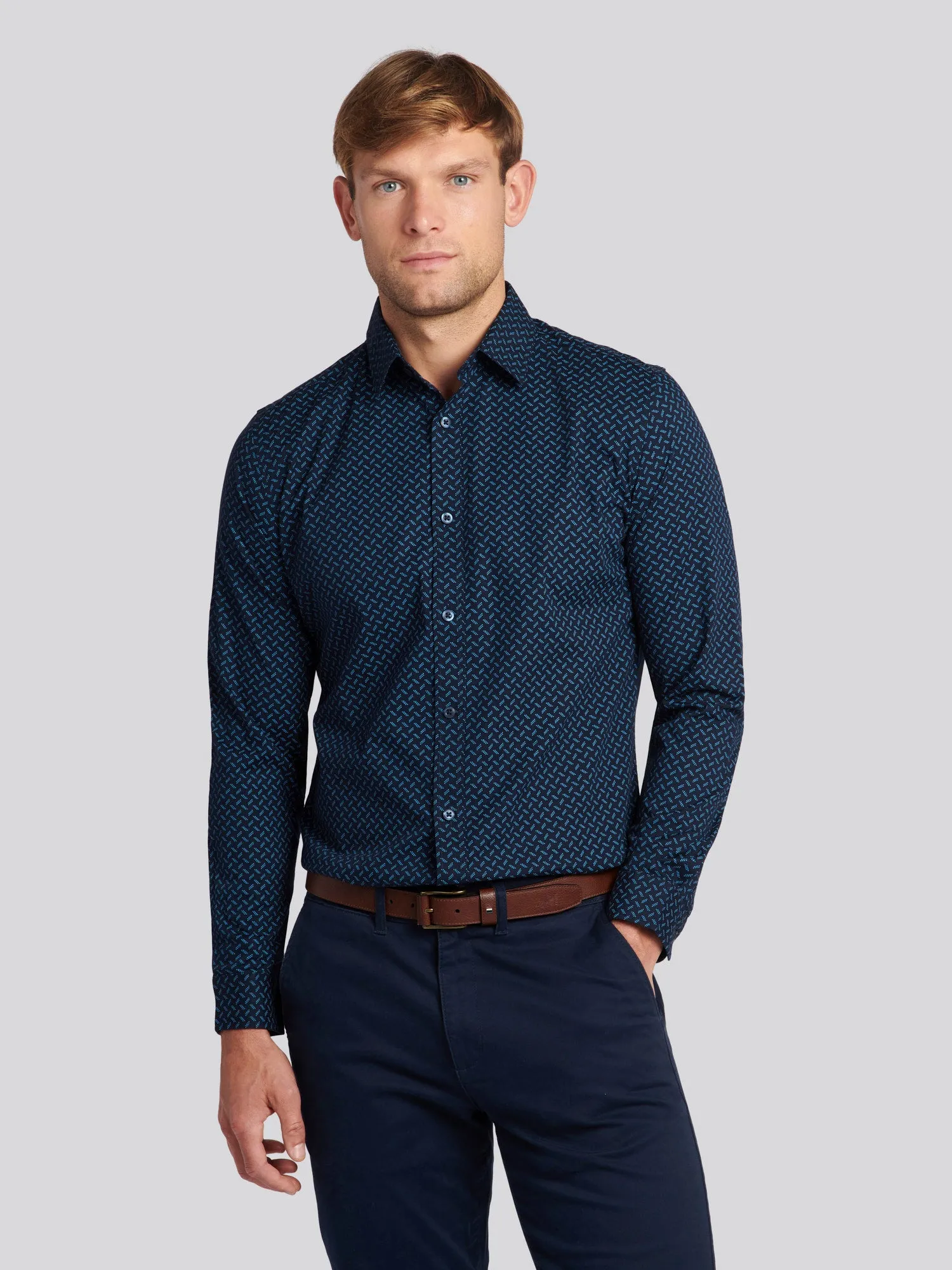 Mens Dash Spot Print Shirt in Navy Blue
