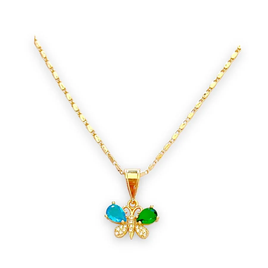 Multicolor butterfly cz stones in 18k of gold plated chain necklace