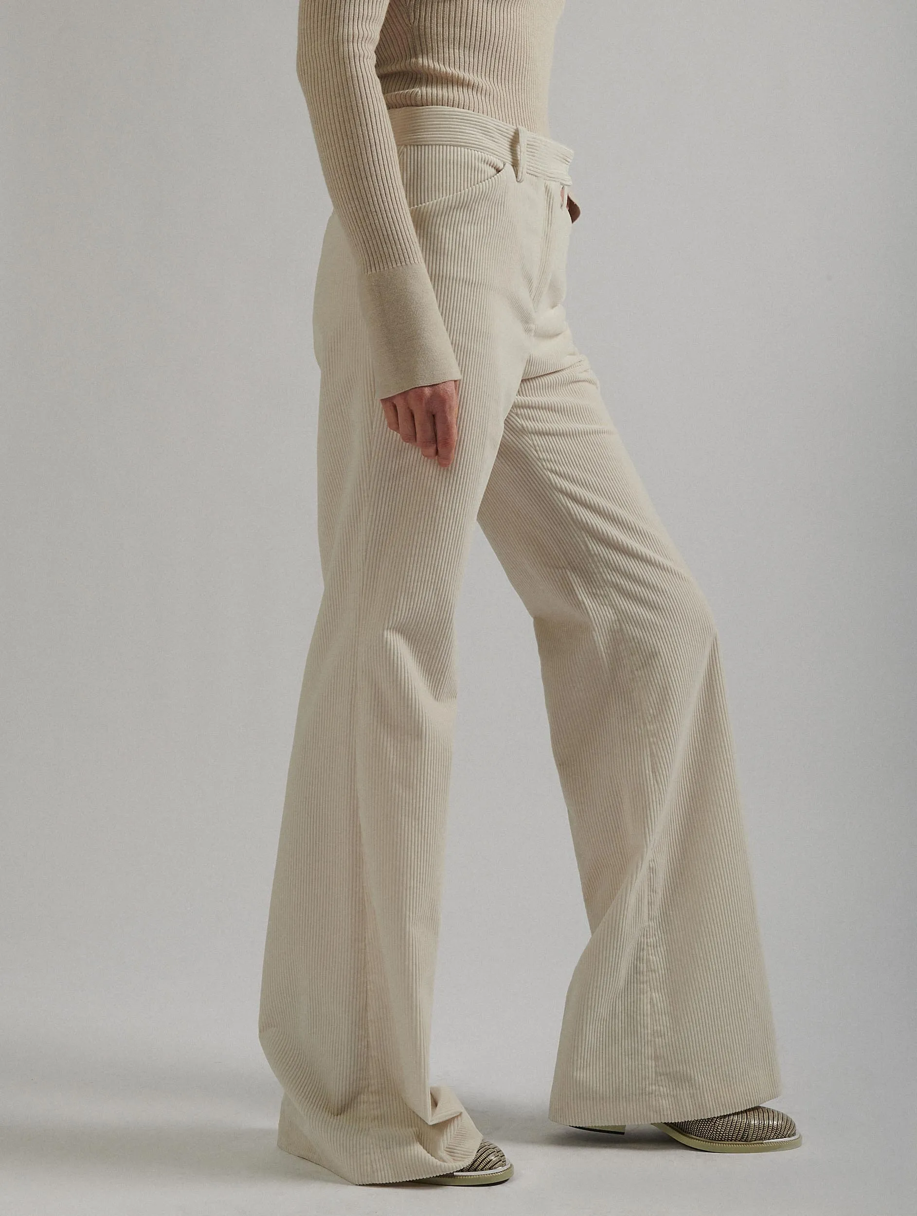 Off-white flared corduroy trousers