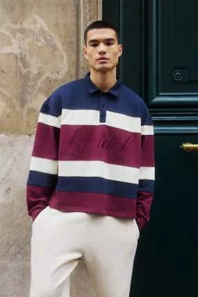 Oversized Boxy Stripe Embroidered Rugby Polo Sweatshirt