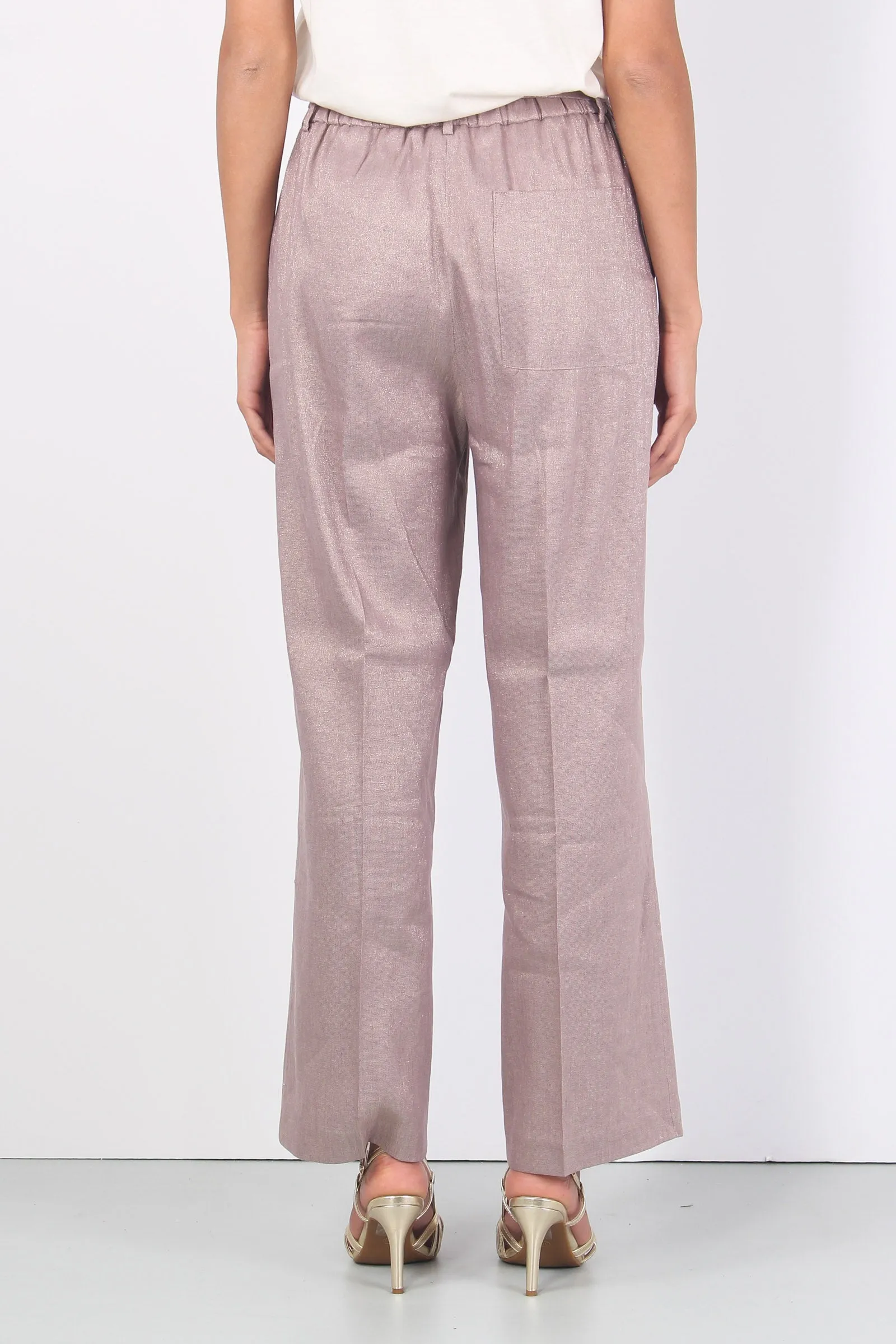 Pantalone Dritto Lino Lurex Lilla