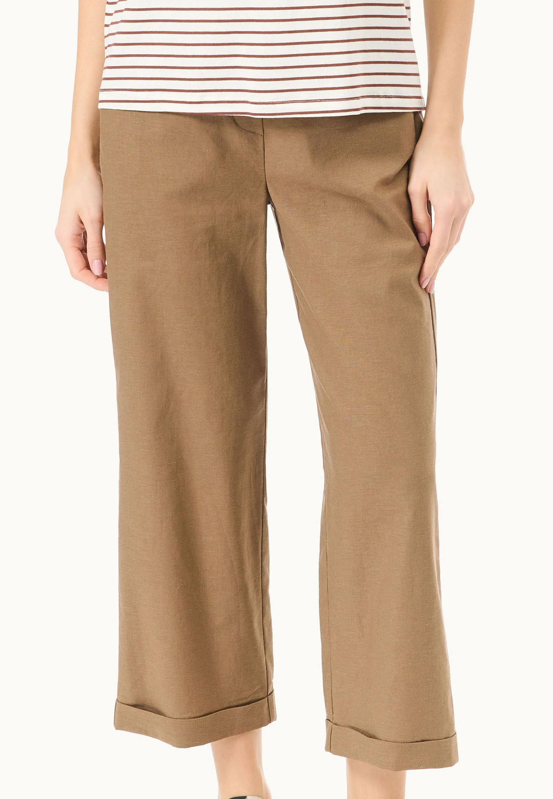 Pantalone misto lino con risvolto