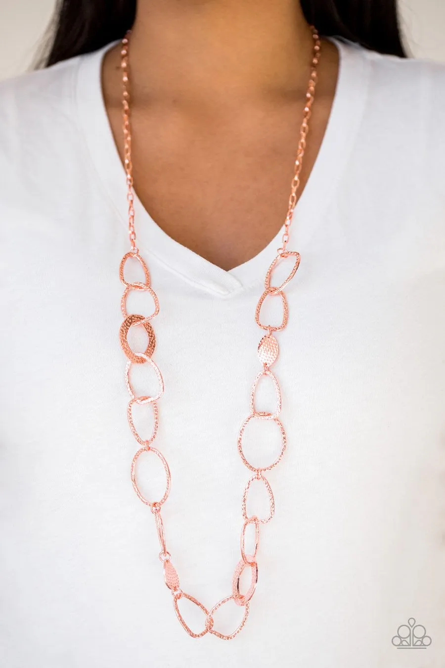 Paparazzi Metro Nouveau - Copper - Hammered Hoops - Necklace & Earrings