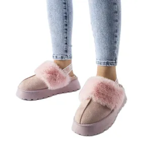 Pink insulated slippers with elastic band and Sangro fur