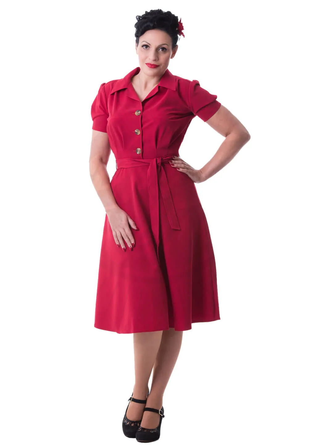 Pretty Retro Landgirl 40's A-Line Dress Red