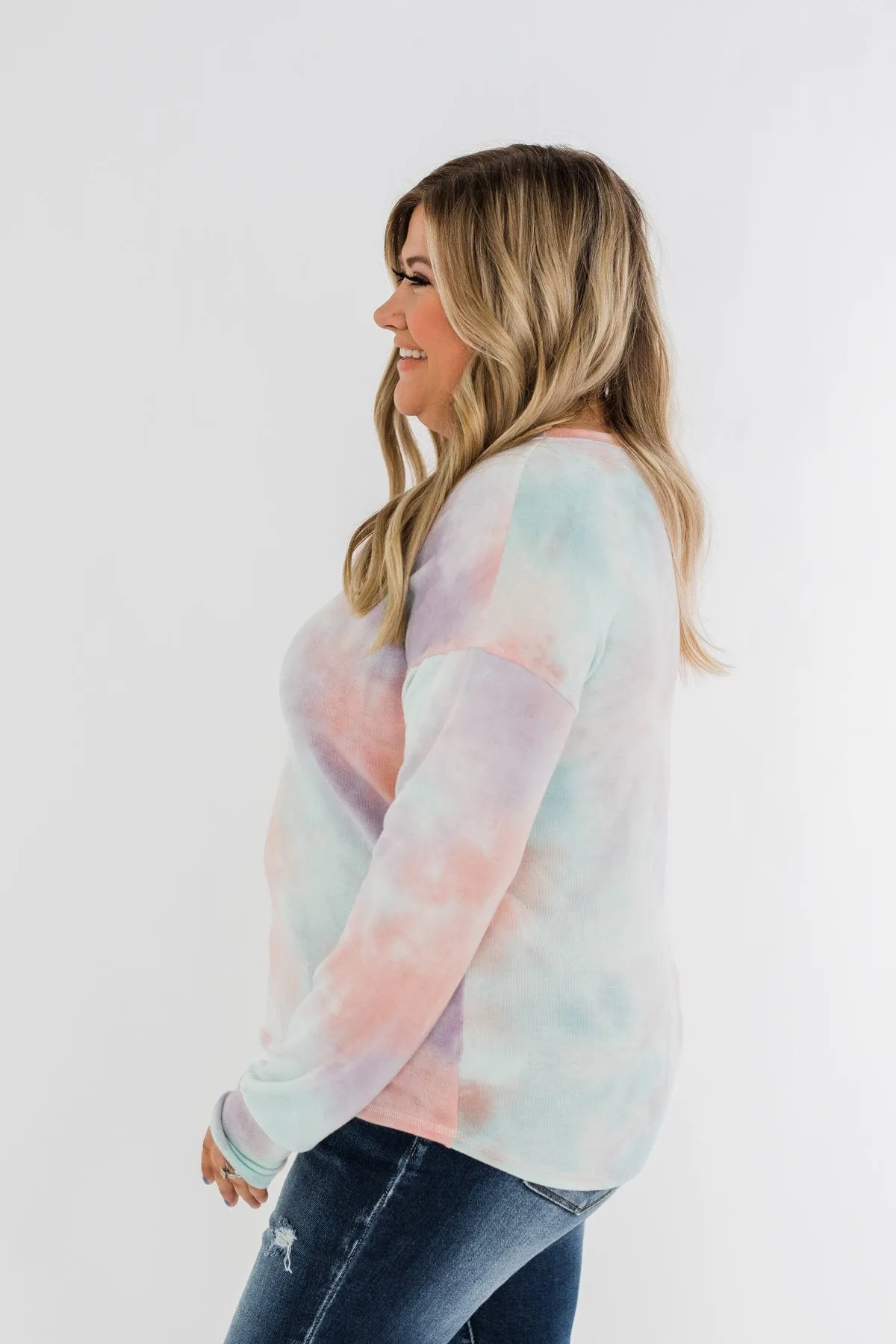 Tie Dye Lounge Pullover Top- Coral, Purple, & Blue