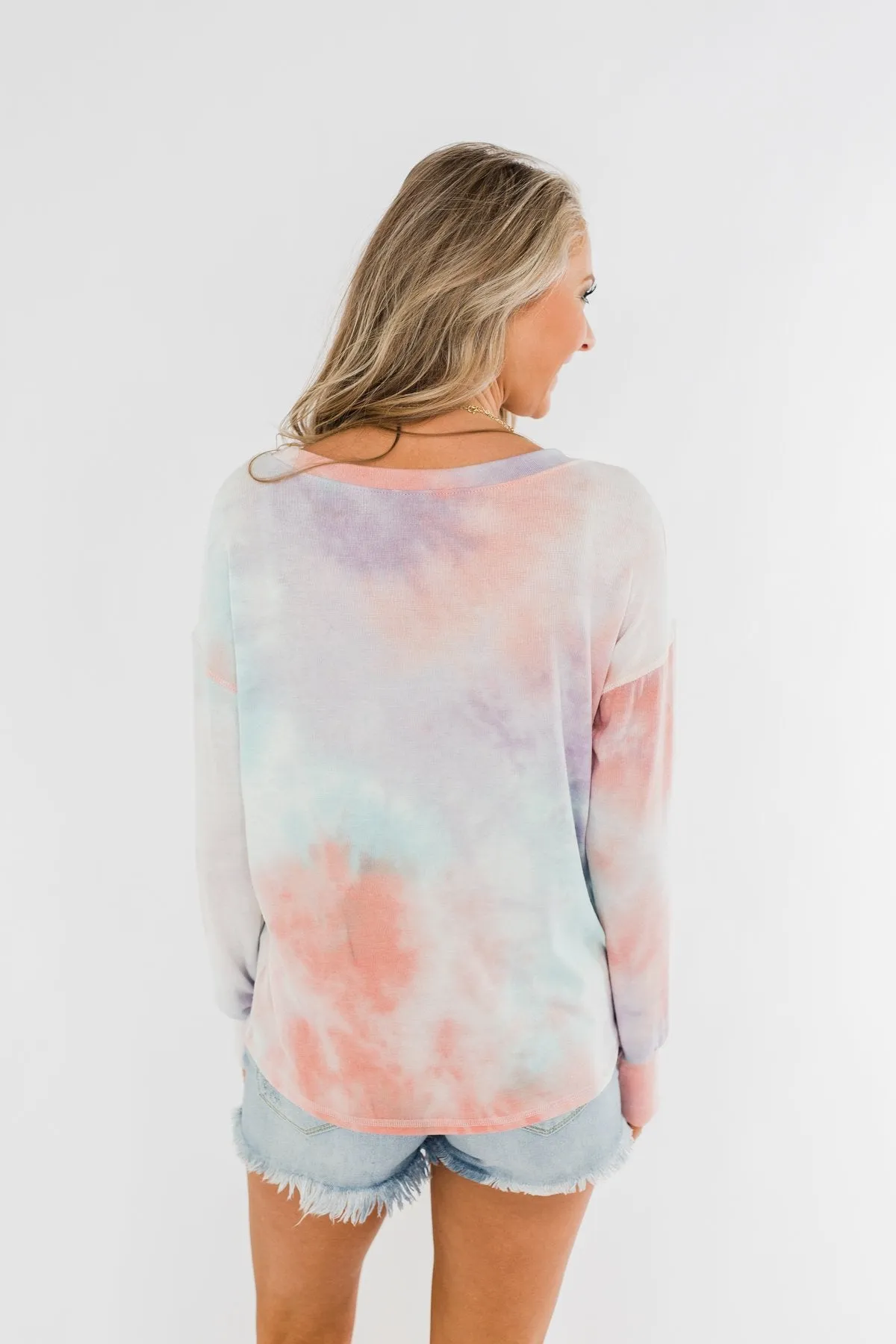 Tie Dye Lounge Pullover Top- Coral, Purple, & Blue