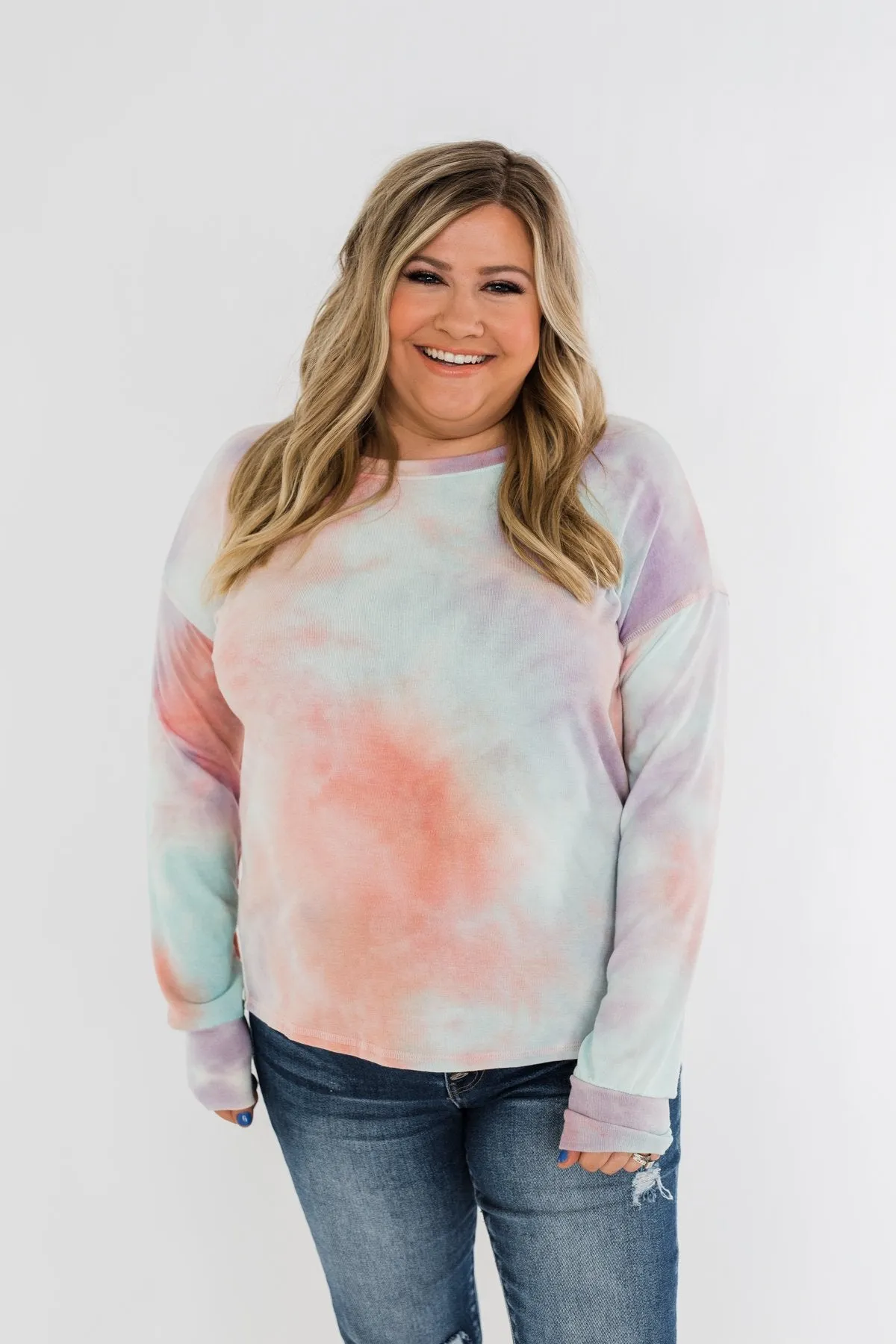 Tie Dye Lounge Pullover Top- Coral, Purple, & Blue