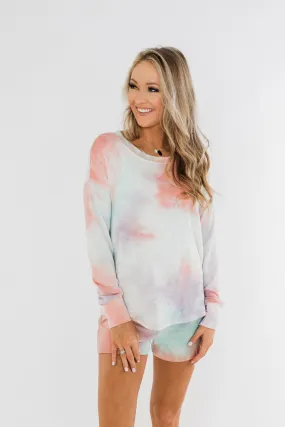 Tie Dye Lounge Pullover Top- Coral, Purple, & Blue