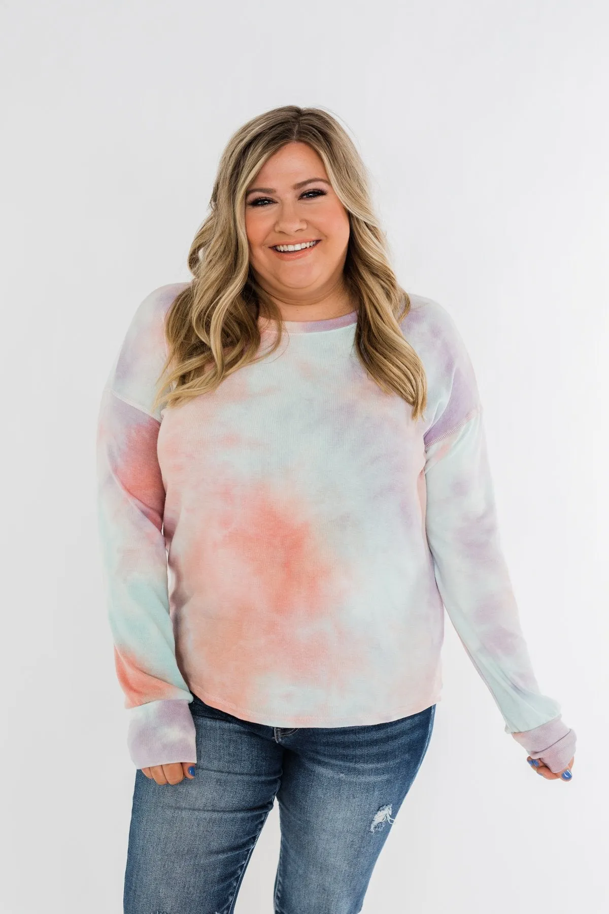 Tie Dye Lounge Pullover Top- Coral, Purple, & Blue