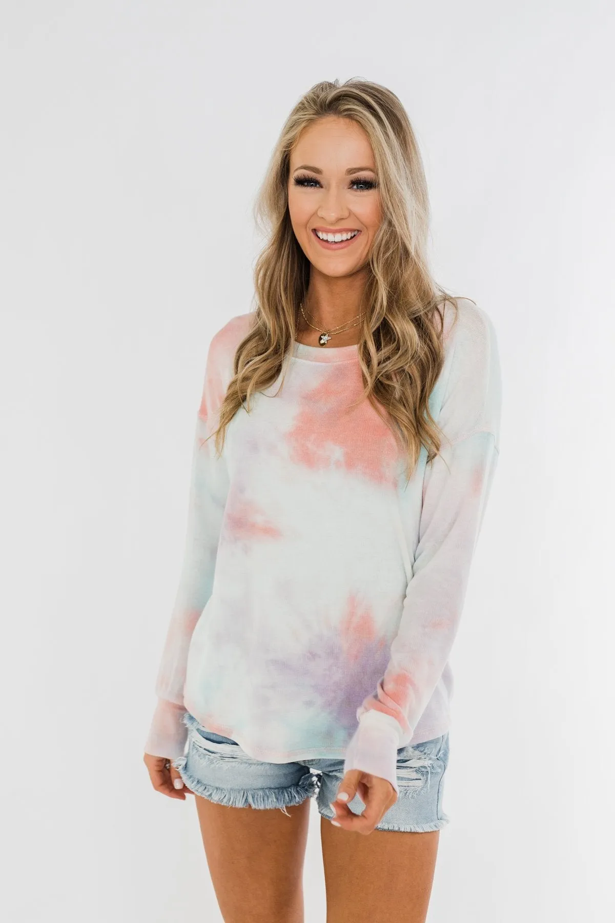 Tie Dye Lounge Pullover Top- Coral, Purple, & Blue