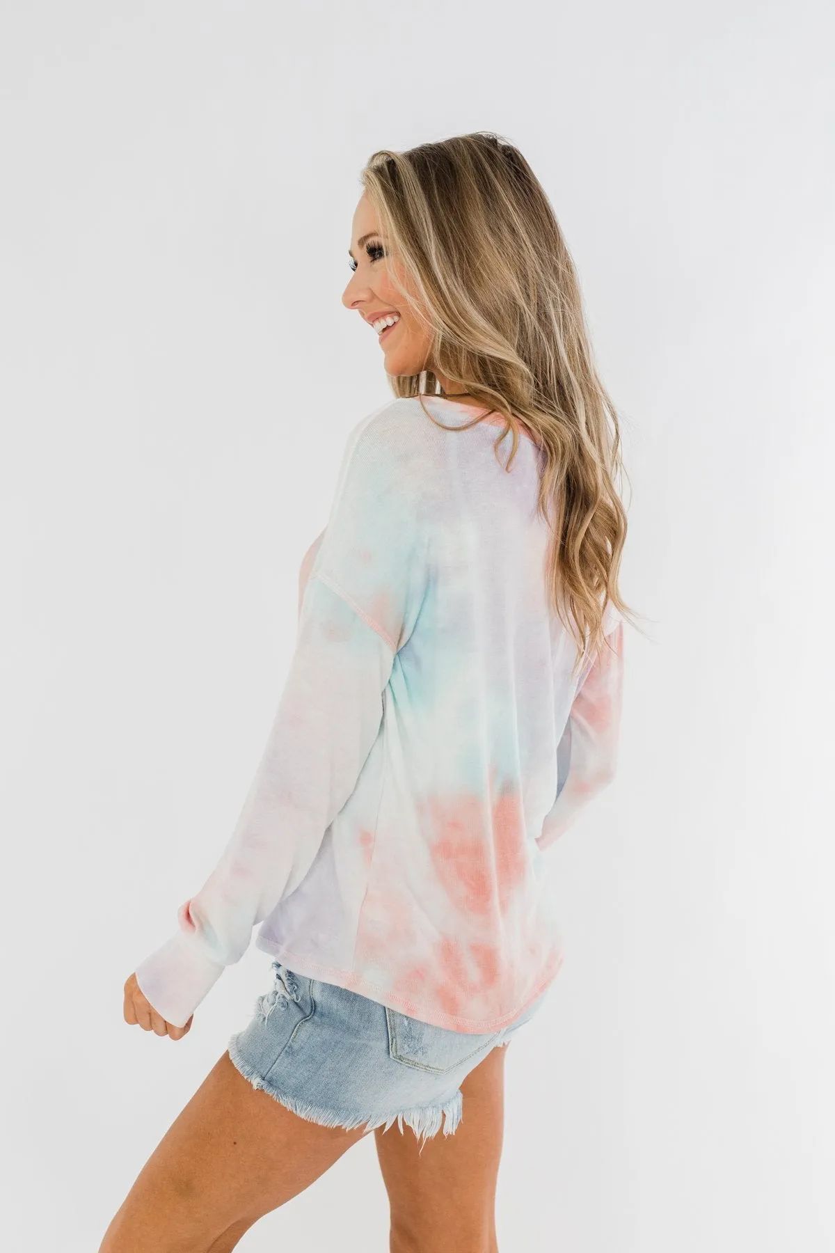 Tie Dye Lounge Pullover Top- Coral, Purple, & Blue