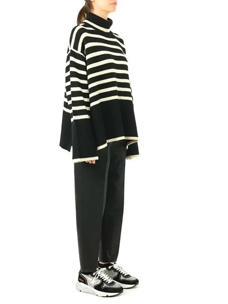 TOTEME  |Stripes Wool Long Sleeves Cotton V-neck & Crew neck