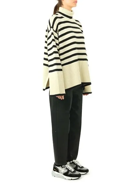 TOTEME  |Stripes Wool Long Sleeves Cotton V-neck & Crew neck