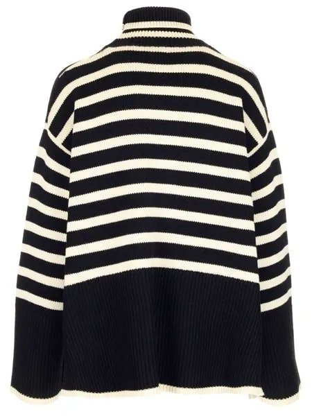 TOTEME  |Stripes Wool Long Sleeves Cotton V-neck & Crew neck