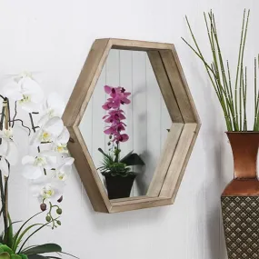 Wood Frame Hexagon Wall Mirror