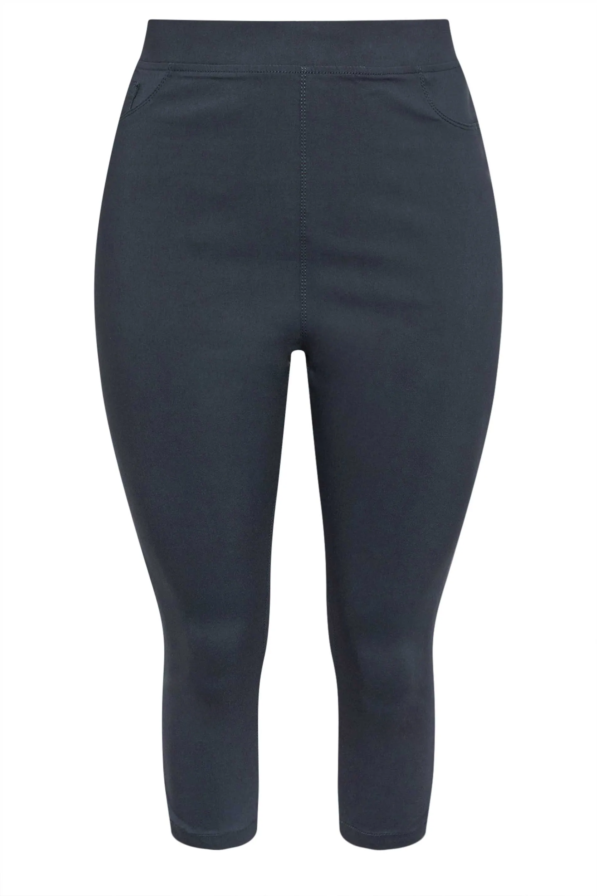 YOURS Curve Navy Blue Bengaline Stretch Cropped Pull On Trousers