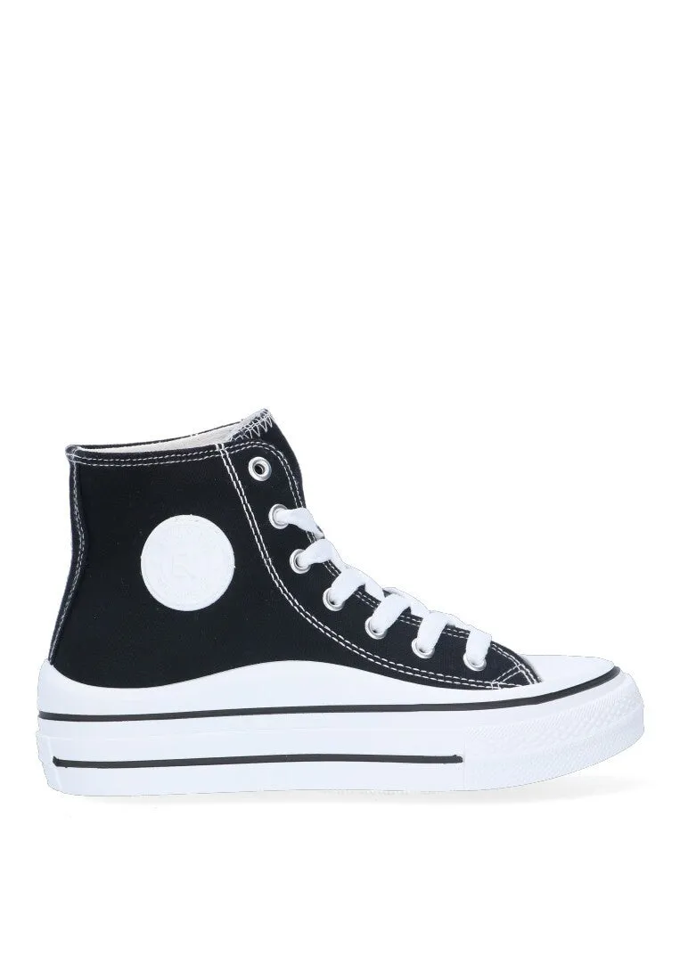 ZAPATILLAS DEPORTIVAS DE LONA ESTILO CONVER ALTO ETIKA NEGRO PLANO MUJER RANGIROA